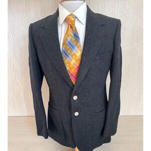 Vintage Ah!‎ Austin Hill Wool Black Herringbone Tweed Sport Coat Sz 39R USA Made